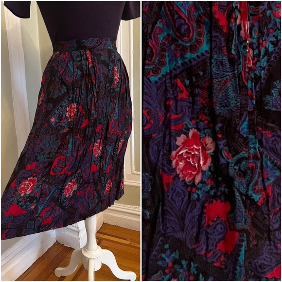 Vintage Paisley and Rose Pleated Skirt by Ms Interpret - Picture 1 of 9
